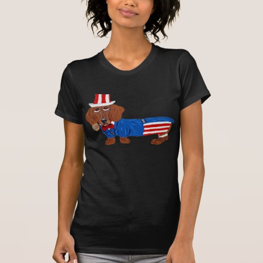 Dachshund in Oom Sam-pak T-shirt (Voorkant)