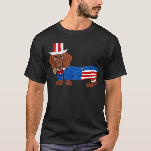 Dachshund in Oom Sam-pak T-shirt (Voorkant)