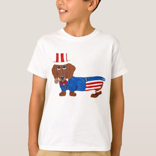 Dachshund in Oom Sam-pak T-shirt (Voorkant)
