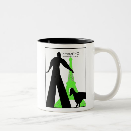 "Dachshund in Paris" van ZermenoGallery.com Tweekleurige Koffiemok (Rechts)