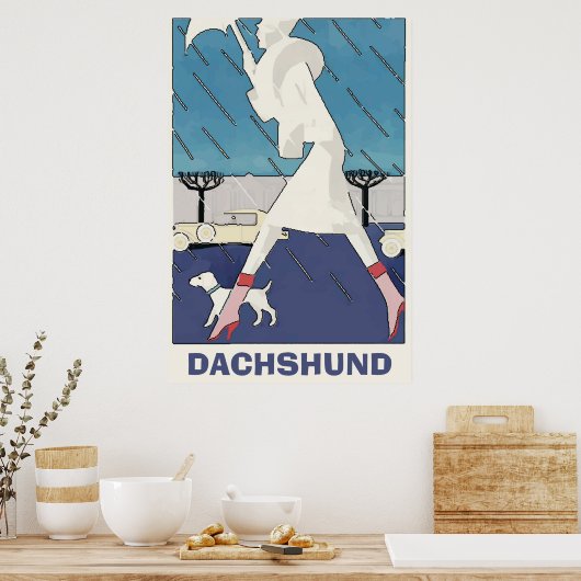 Dachshund in Poster Rain (Keuken)