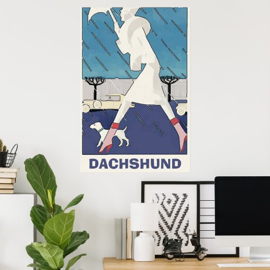 Dachshund in Poster Rain (Thuiskantoor)