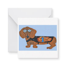 Dachshund in racejack jasje vlak notitiekaart