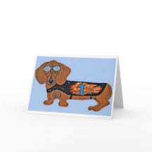 Dachshund in racejack jasje vlakke notitiekaart