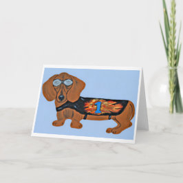 Dachshund in racejack jasje vlakke notitiekaart