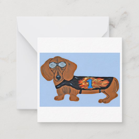 Dachshund in Racing Jacket Flat Note Card Notitiekaartje (Voorkant)