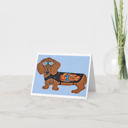 Dachshund in Racing Jacket Folded Note Card Notitiekaartje (Voorkant)