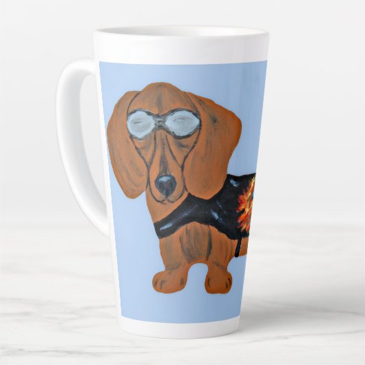 Dachshund in Racing Jacket Mug Latte Mok (Linkerhoek)
