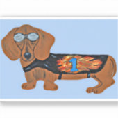 Dachshund in Racing Jacket Sticker (Voorkant)
