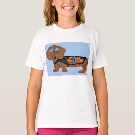 Dachshund in Racing Jacket T-Shirt (Voorkant)