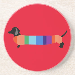 Dachshund in regenboogsweater zandsteen onderzetter