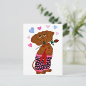 Dachshund in roze hartshorts briefkaart (Staand voorkant)