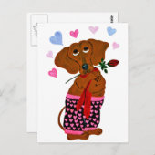 Dachshund in roze hartshorts briefkaart (Voorkant / Achterkant)