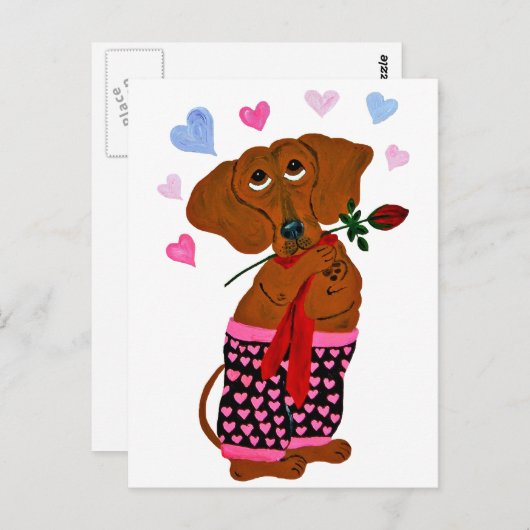 Dachshund in roze hartshorts briefkaart (Voorkant / Achterkant)