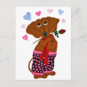 Dachshund in roze hartshorts briefkaart