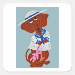  Dachshund in Sailor Suit Vierkante Sticker