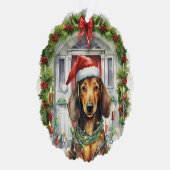 Dachshund in Santa Hat Voordeur Kerstmis Ornament Kaart (Rechts)