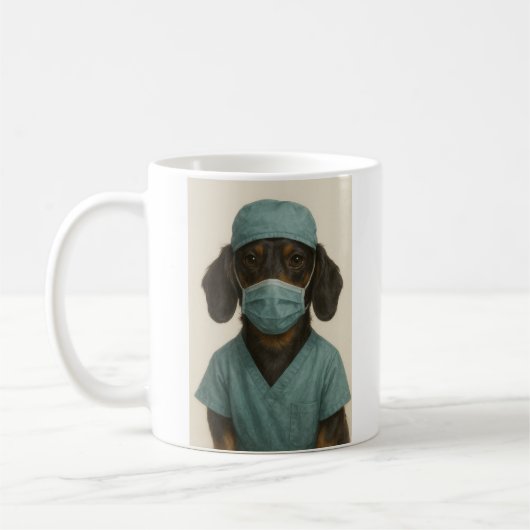 Dachshund in Scrubs Koffiemok (Links)