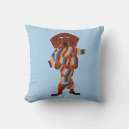 Dachshund in sjaal verstrikt kussen
