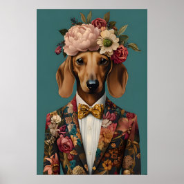 Dachshund In Suit Poster, Dachshund Portrait Poster