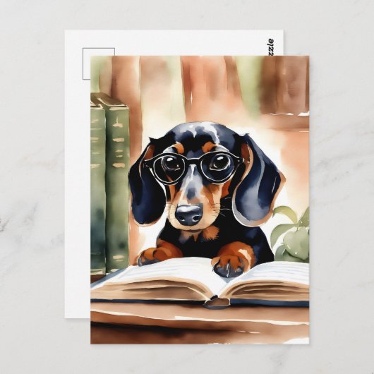 Dachshund in Waterverf Kunst Briefkaart (Voorkant / Achterkant)