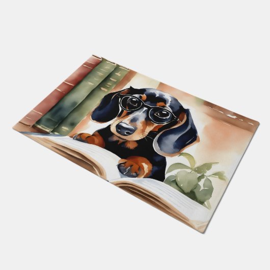Dachshund in Waterverf Kunst Deurmat (Schuin)