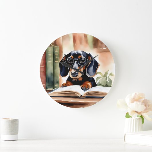 Dachshund in Waterverf Kunst Grote Klok (Huis)