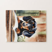Dachshund in Waterverf Kunst Legpuzzel (Horizontaal)
