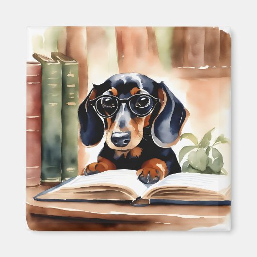 Dachshund in Waterverf Kunst Magneet (Voorkant)