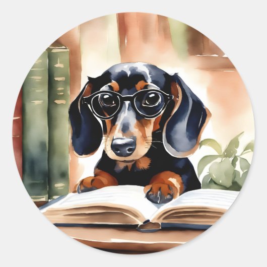 Dachshund in Waterverf Kunst Ronde Sticker (Voorkant)