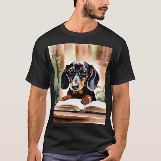 Dachshund in Waterverf Kunst T-shirt (Voorkant)
