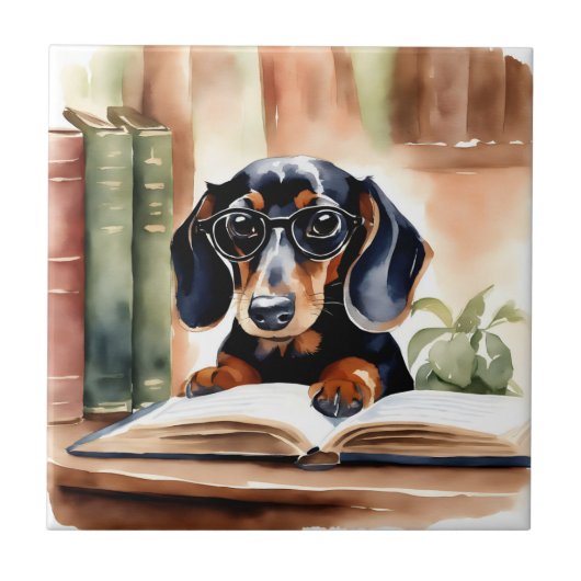 Dachshund in Waterverf Kunst Tegeltje (Voorkant)