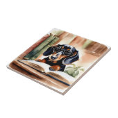 Dachshund in Waterverf Kunst Tegeltje (Zijkant)