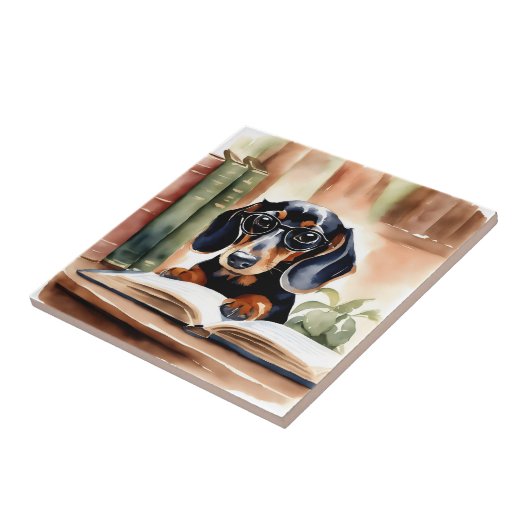 Dachshund in Waterverf Kunst Tegeltje (Zijkant)