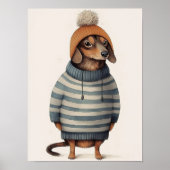 Dachshund in winterstemming, grappig hond decor, k poster (Voorkant)