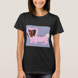Dachshund in wollig roze konijnenkostuum t-shirt