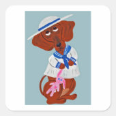Dachshund in zeemanspak vierkante sticker (Voorkant)