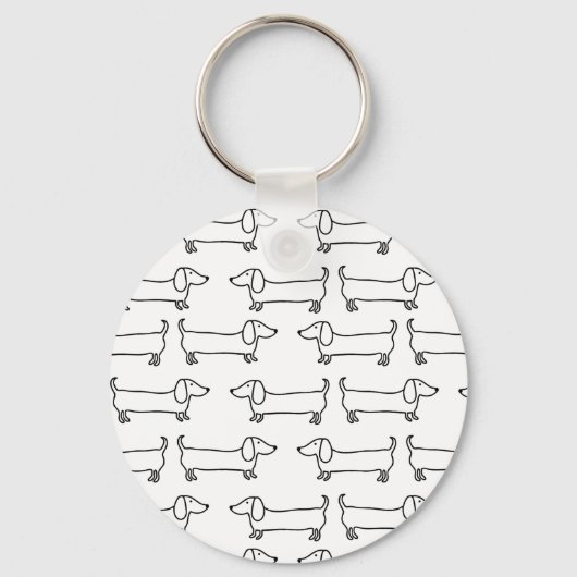 Dachshund in zwart-wit sleutelhanger (Voorkant)