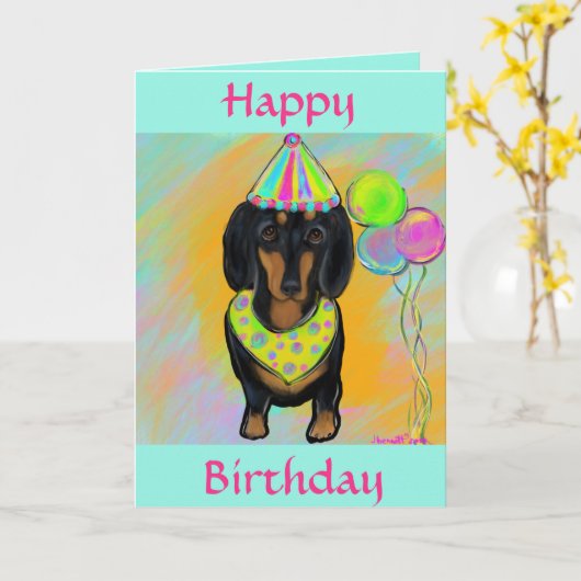 Dachshund Kaart (Gele Bloem)