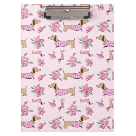 Dachshund Kantoorartikelen - Roze Bloemen Klembord