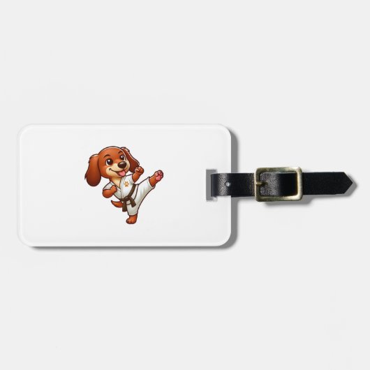 Dachshund karate martial arts hoge kick bagagelabel (Voorkant horizontaal)