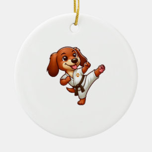 Dachshund karate martial arts hoge kick keramisch ornament