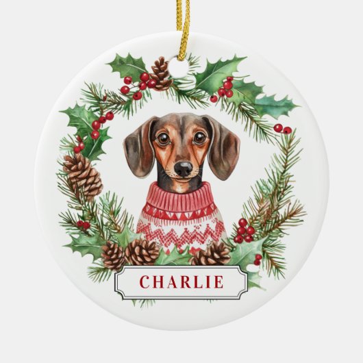 Dachshund keramische cirkel Ornament (Voorkant)