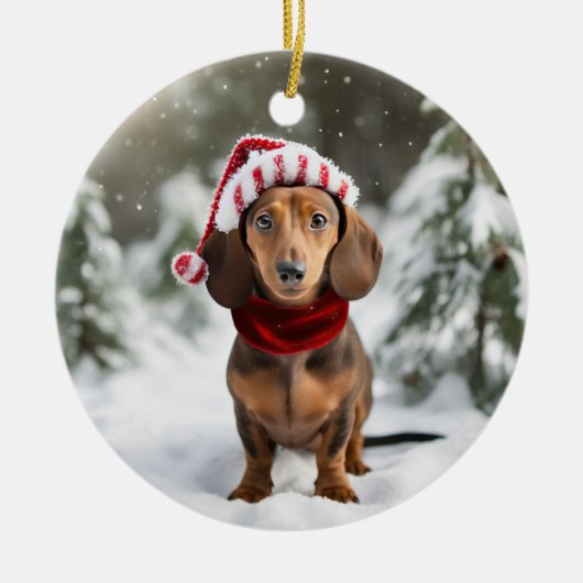 Dachshund kerst aandenken keramisch ornament (Voorkant)