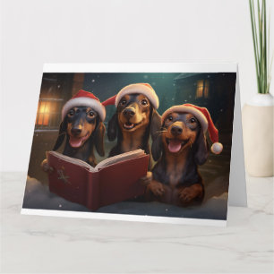 Dachshund Kerst Carolers Fun Holiday Kaart