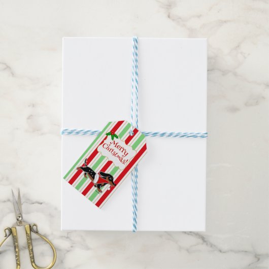 Dachshund Kerst Cartoon Sneeuwvlokken Cadeaulabel (Met Touw)