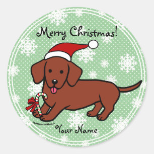 Dachshund Kerst Cartoon Sneeuwvlokken Ronde Sticker