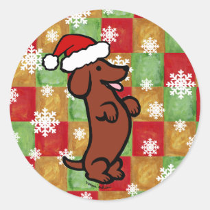 Dachshund Kerst Cartoon Sneeuwvlokken Ronde Sticker