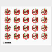 Dachshund Kerst Cartoon Sneeuwvlokken Ronde Sticker (Vel)