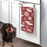 Dachshund kerst Cranberry rode schotel handdoek<br><div class="desc">Design voor vlinderwitteraars</div>